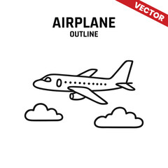 Airplane outline vector graphic, perfect for creating travel, aviation, and transportation-related designs.