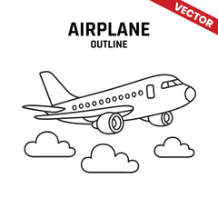 Outline of an airplane in flight, vector drawing for aviation branding, icons, and logos.