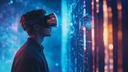 frameless devices projecting interactive holographic UI, futuristic immersive experience, glowing light beams.