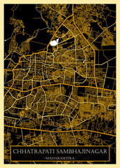 Chhatrapati Sambhajinagar Maharashtra City Map. landmark travel downtown, city modern painting, artistic creative art, conceptual fantasy contemporary, graphic digital artwork,