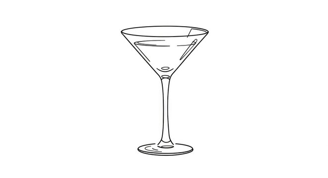 Elegant line art martini glass brimming with sophisticated cocktail, perfect for upscale bar menus and beverage branding