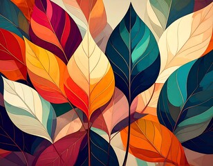 Vibrant autumn leaves in a detailed design