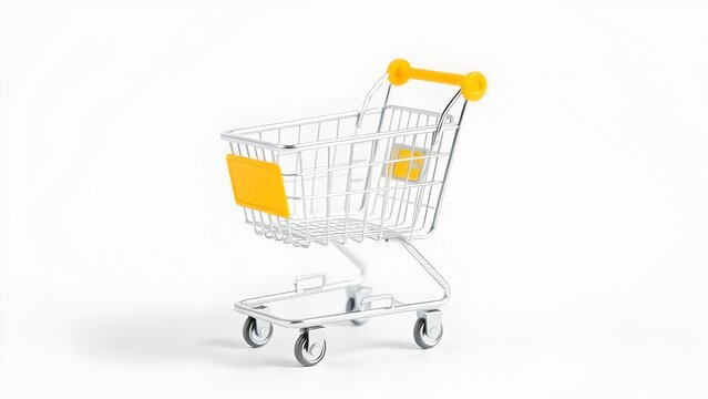 An isolated, empty metal shopping cart on a white background, ready for your next big purchase