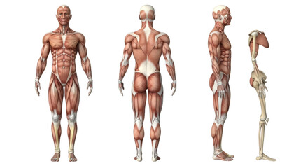 Human anatomy showing muscles and skeleton isolated on transparent background