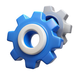 Detailed 3D Blue Gear and Light Gray Gear with White Cores Ideal for Technical and Creative Designs