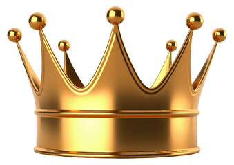 Golden crown symbolizing royalty, leadership and success on isolated transparent background, luxury king emblem for design