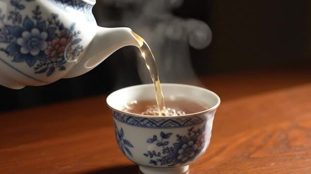 Th&eacute;i&egrave;re en porcelaine versant du th&eacute;