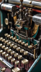 Fototapeta premium Old-fashioned Typewriter Mechanism Close-up - Mobile Wallpaper featuring intricate vintage keys, metallic textures, and authentic retro craftsmanship for timeless and artistic smartphone aesthetics