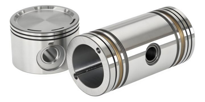 Two pistons isolated on transparent background, essential engine components for cars