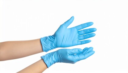 Blue surgical gloves on hand