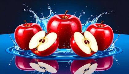 Refreshing display of juicy red apples with water droplets creating a splash effect