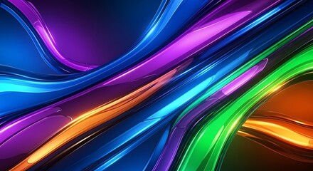 Fototapeta premium Colorful abstract 3D wave lines with neon glow in blue purple green and orange, futuristic digital art background 