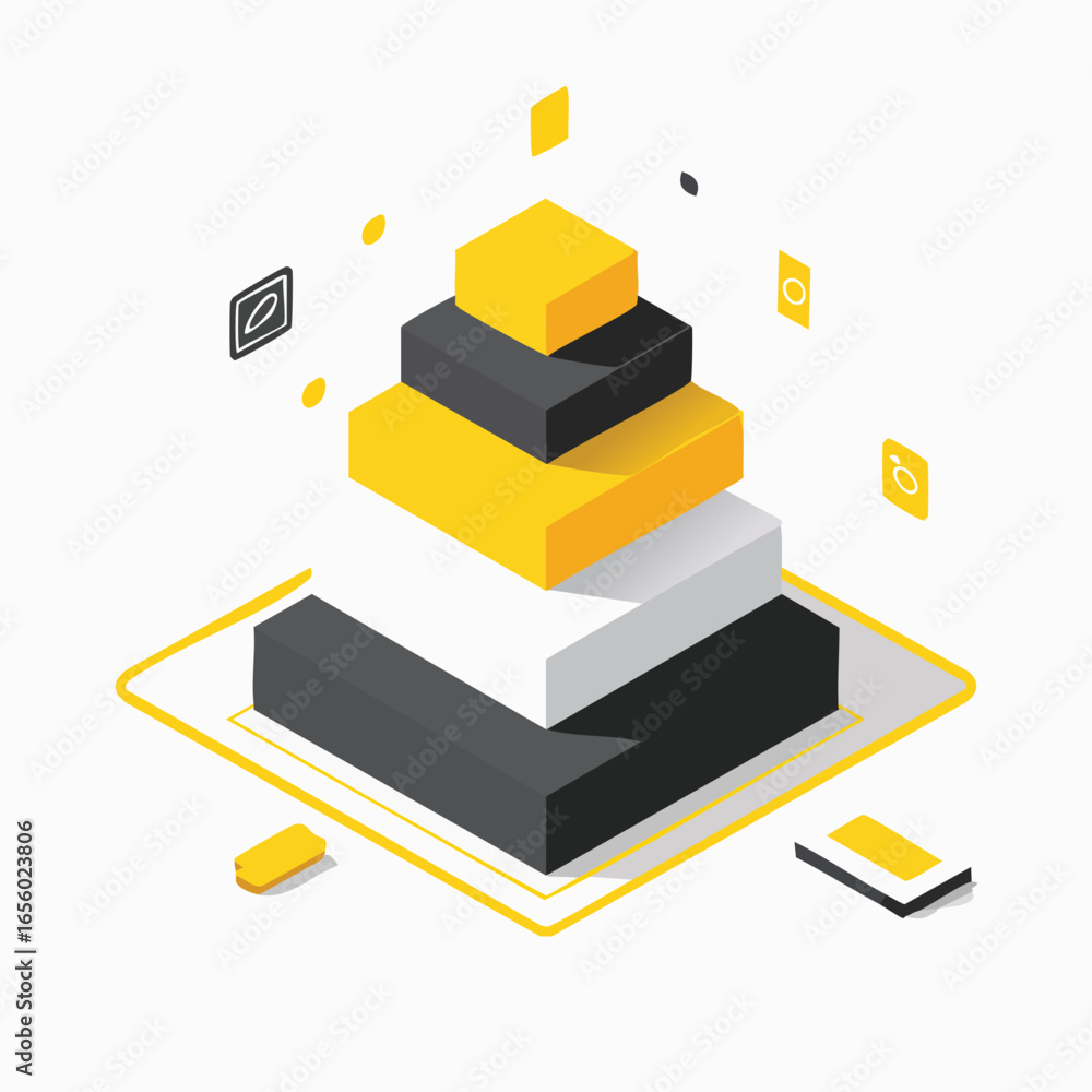 Poster isometric pyramid data hierarchy chart