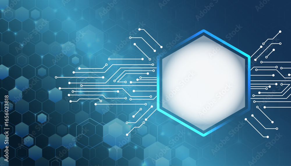 Poster abstract hexagons, futuristic concept. data transfer and protection, internet communication on a blu