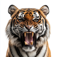 Fototapeta premium Tiger baring teeth in wide open mouth.