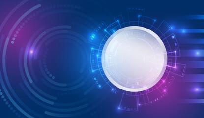 Abstract circles and glows futuristic concept. High tech cover, internet communication on a blue background. High computer technology design. Modern science vector presentation.