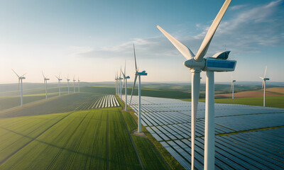 Sustainable Energy Future Wind Turbines Solar Panels Green Fields Nature