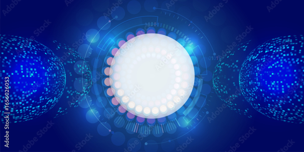 Poster futuristic background in blue tones with round elements and technological details. ideal for high te