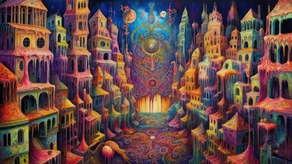 Colorful surreal city scape