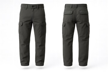 Dark Grey Men's Cargo Pants Mockup &ndash; Rugged Utility Trousers with Multiple Pockets, Front and Back Studio View