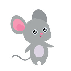 Vector illustration of a cute cartoon mouse character. Adorable gray mouse with big ears and smiling face, perfect for kids design, animals, and mascot concepts.