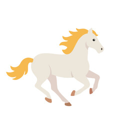 Running horse vector illustration in flat style, white horse with golden mane and tail, perfect for animals, farm, wildlife and equestrian concepts.