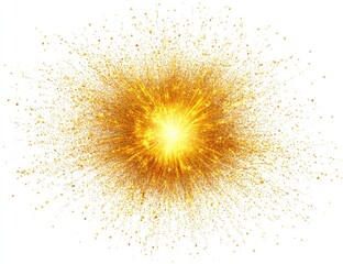 Exploding golden particles radiating outward on a white background