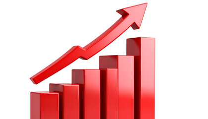 Financial business chart showing market growth and success with arrow pointing up on white background