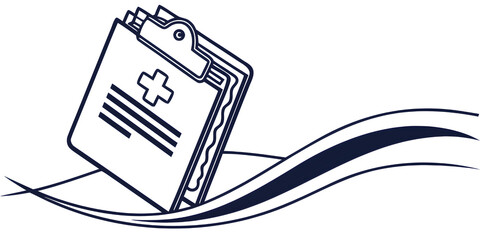 Medical records clipboard with a white cross on it, representing healthcare, diagnostics, and patient information.