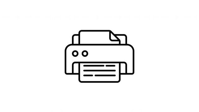 Animated printer machine in line icon style, suitable for office printing, documents, and paperwork concept illustrations