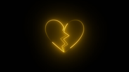 Neon broken heart animation, Sad love video animation Glowing broken heart neon icon.
