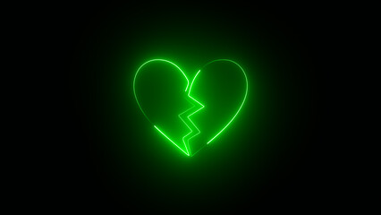 Neon broken heart animation, Sad love video animation Glowing broken heart neon icon.