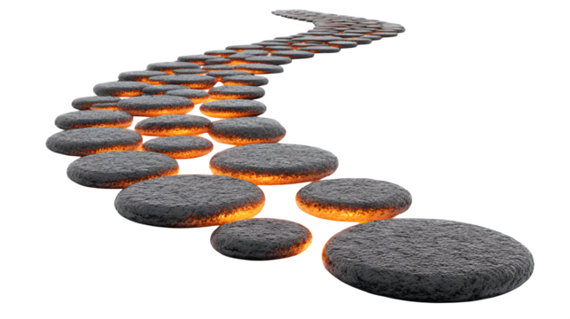 Conceptual Winding Path of Glowing Stepping Stones, Symbolizing a Journey of Progress, Spiritual Guidance, and Success.