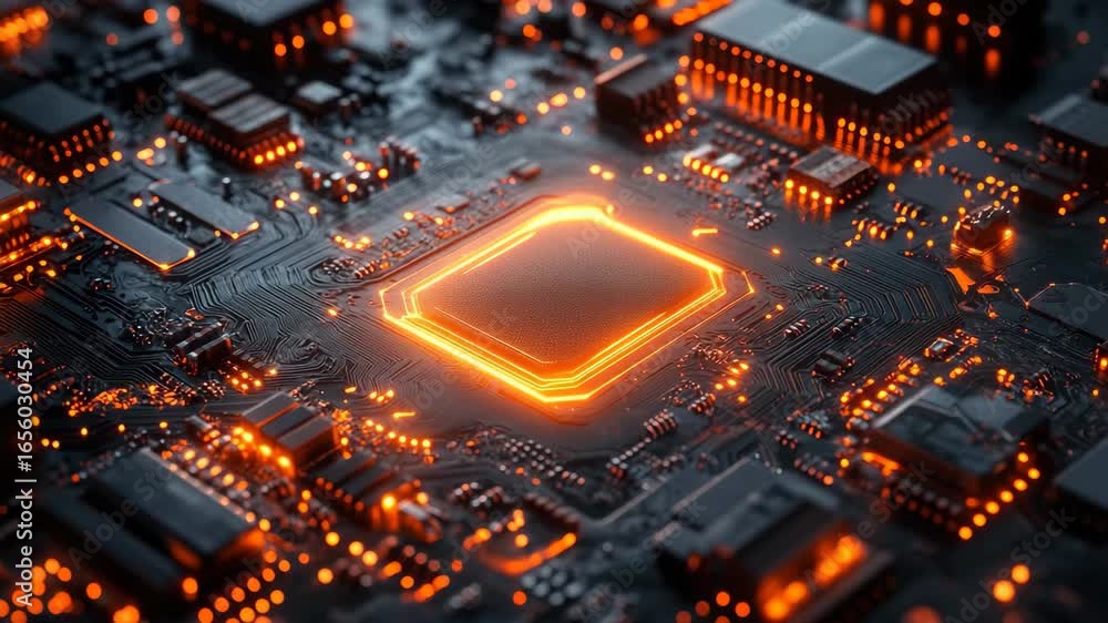 Poster delve into the intricate details of a circuit board as glowing elements highlight the beauty of tech