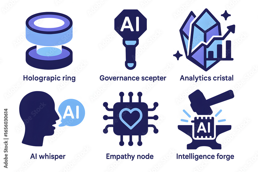 Poster ai icons set: a collection of stylized ai icons that reflect the forefront of tech innovations. feat