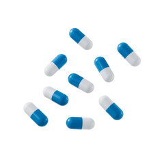 blue pills on white background