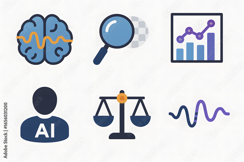 Poster ai icon collection: a diverse collection of iconographic designs representing the core concepts of a