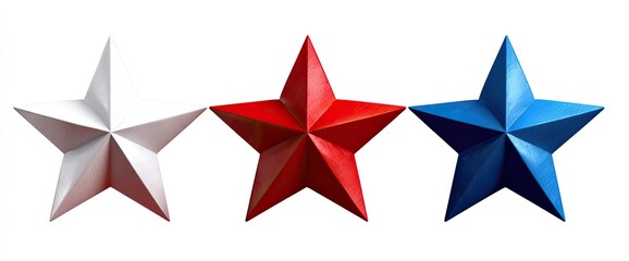 Three dimensional stars in red, white, and blue