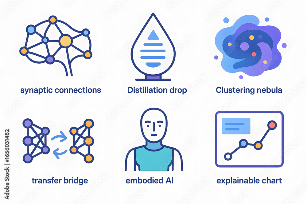 Poster ai and technological revolution: a vibrant, illustrated array of ai-related icons, each representing