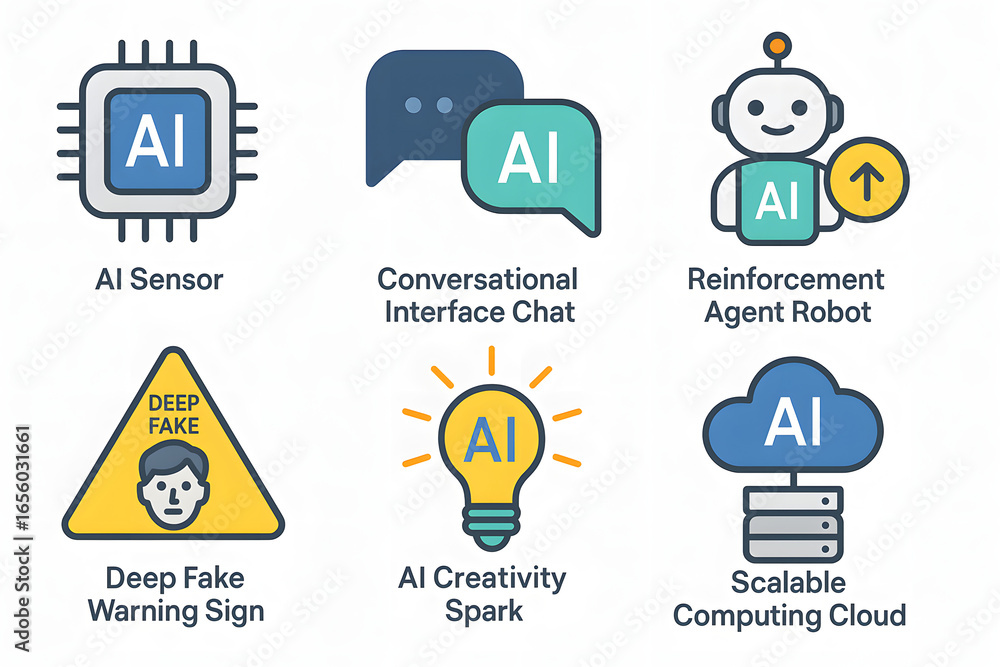 Poster ai icons collection: a comprehensive set of modern vector icons representing diverse aspects of arti