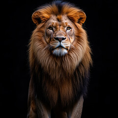 Fototapeta premium Lion resting, against black background.