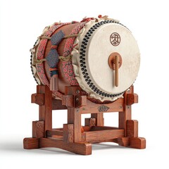 Naklejka premium Large, traditional Japanese drum on stand