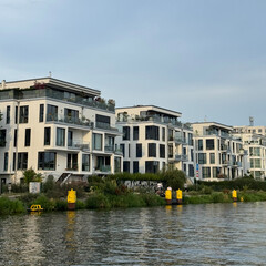 Modern Riverside Apartment Buildings with Balconies