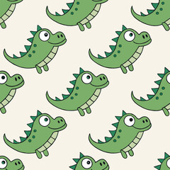 Seamless pattern of cute green cartoon dinosaurs with big eyes green dinosaur cute dinosaur