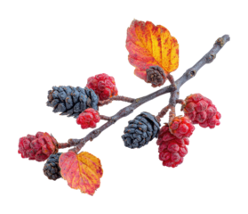 Autumn harvest colorful berry branch nature scene view isolated on transparent background