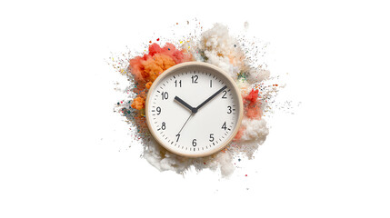Colorful clock surrounded by flowers, time concept, nature inspiration.