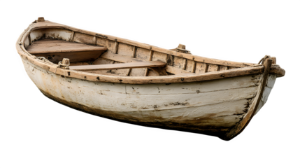 A peaceful rowboat, empty and inviting, gently rocking on unseen water, isolated on Transparent Background