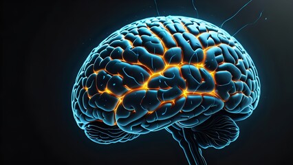 Glowing human brain, detailed 3D render, medical science, neural activity, cognitive function, intellect, mind power, brain health, mental processes, neuron connections, neurological concept.
