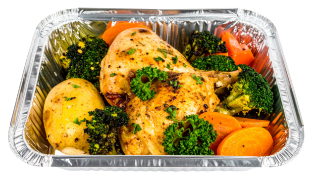 Baking and serving food kitchen aluminum foil tray culinary versatile use isolated on solid white background Png