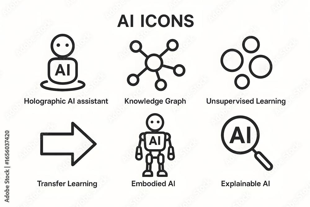 Poster ai icon array: a curated collection of ai icons, artfully designed to embody the essence of artifici